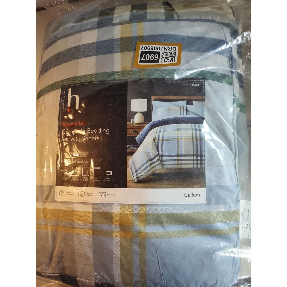 Reversible NEW Bedding Set with Sheets and Comforter - Twin XL - Mercer Stripes